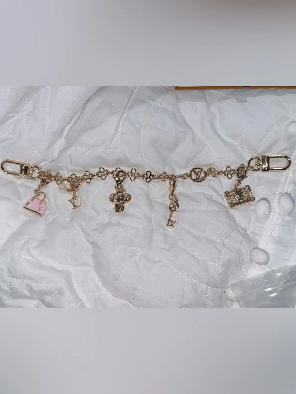 Gold-Tone Flower Charm Key & Card Holder Chain with Removable Charms